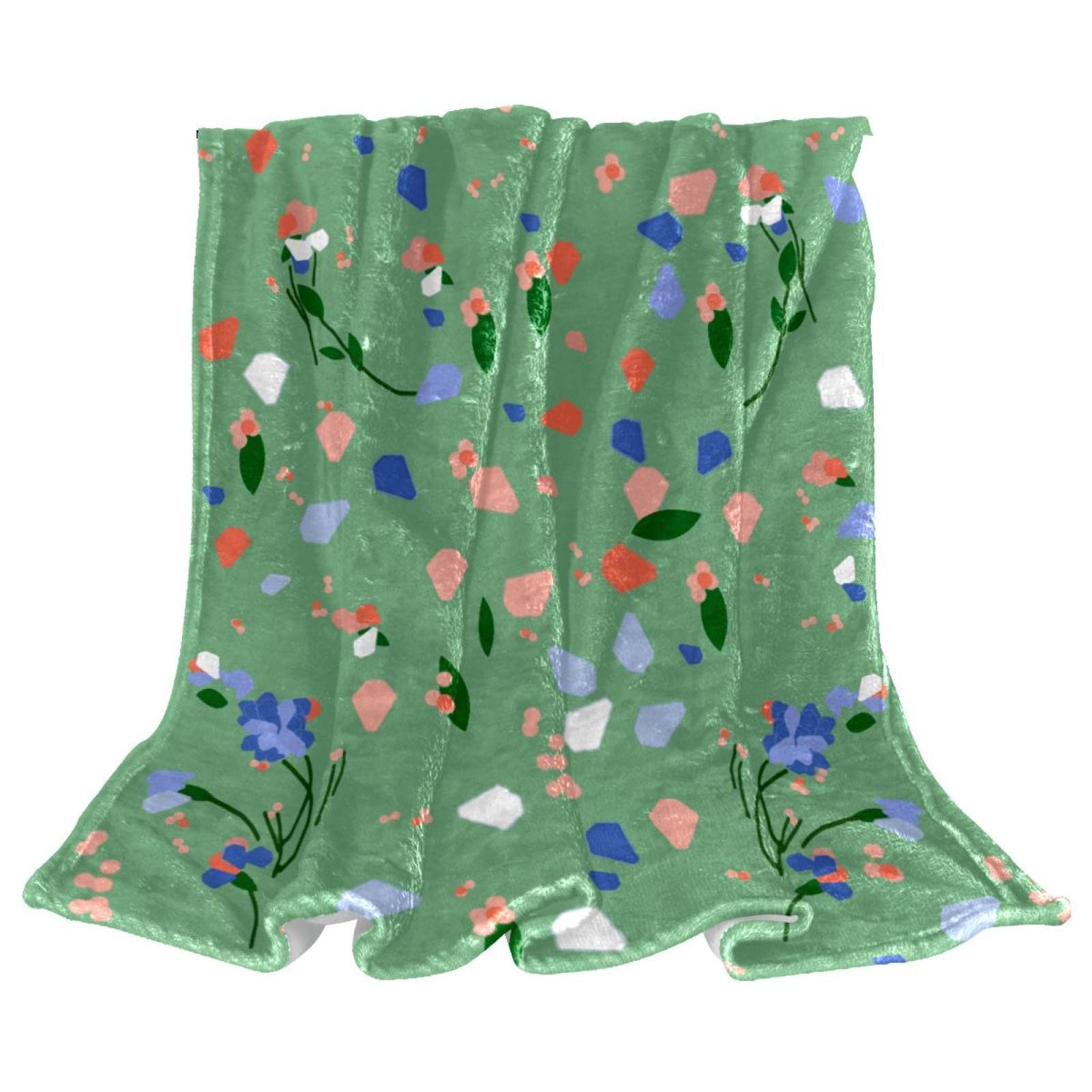 Couverture polaire fleur verte vintage plaid de lit jeté de canapé de chambre