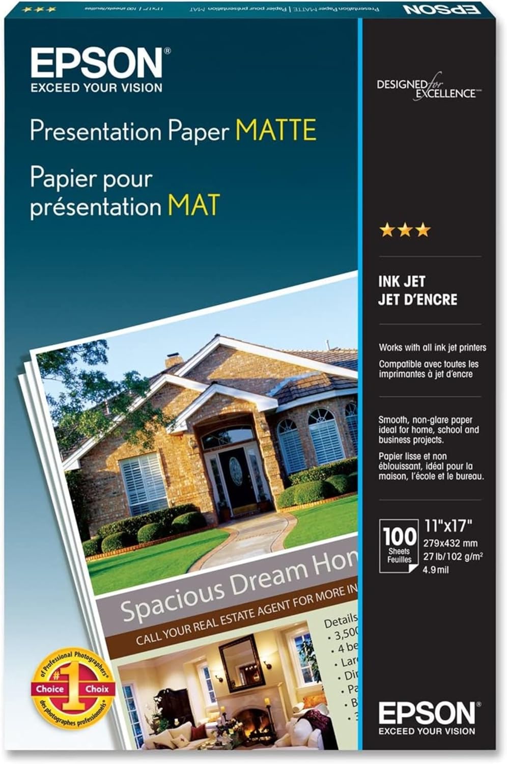 Epson Presentation Paper MATTE (11×17 Inches, 100 Sheets) (S041070),White