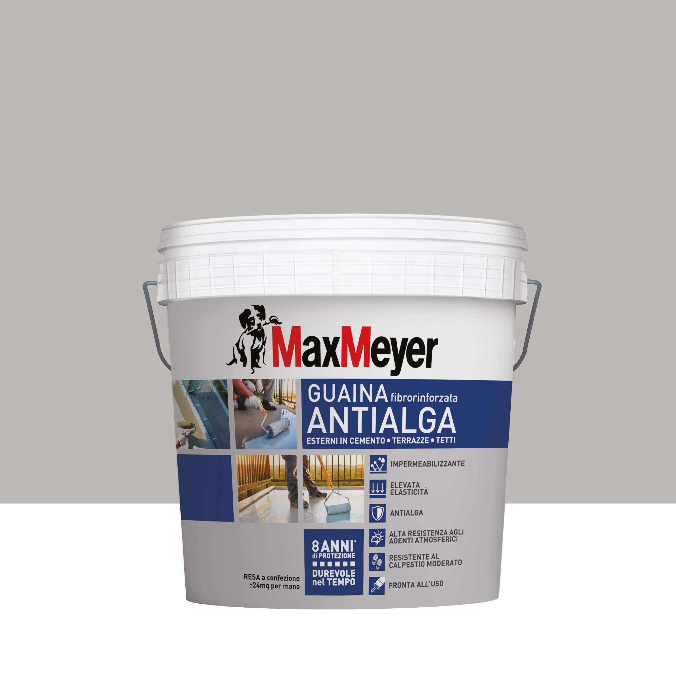 MaxMeyer Guaina Antialga Plus, Impermeabilizzante Liquido Fibrorinforzato per Esterni, Grigio, 4 L - 2