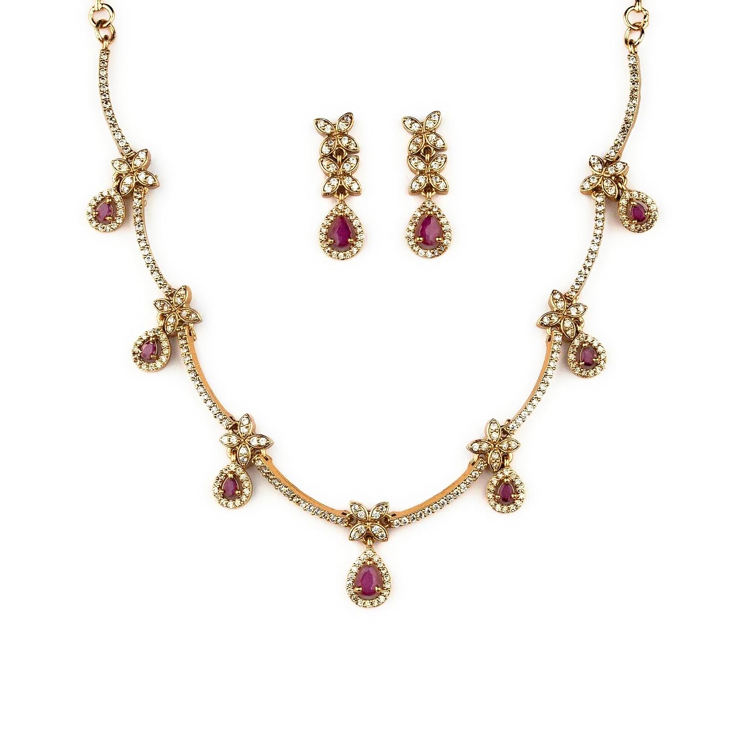 Sasitrends Matte Gold Plated Floral Teardrop Structure American Diamond Stone Studded Necklace Jewellery Set - Review, Price and Buying Guide