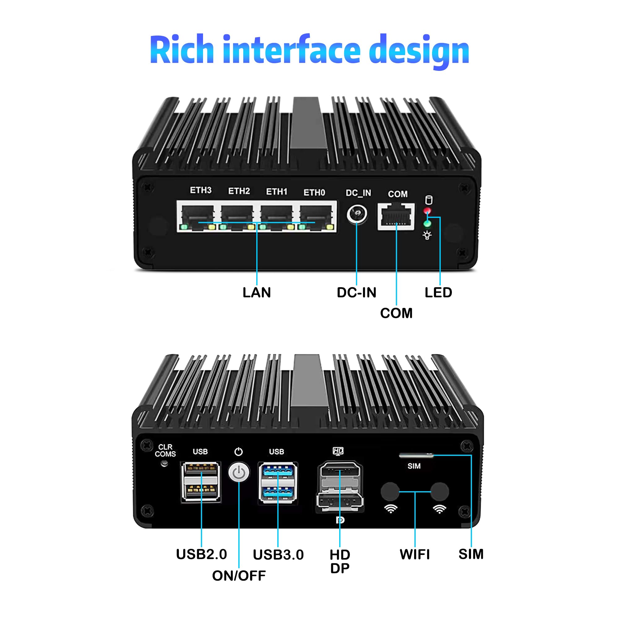 Mikro-Firewall-Appliance J6412 Quad-Core, 4 x 2,5-GbE-i226-V-LAN, lüfterloser Mini-PC (Barebone), Netzwerk-Gateway-Softrouter, unterstützt AES NI, P-F-Sense und OPNsense