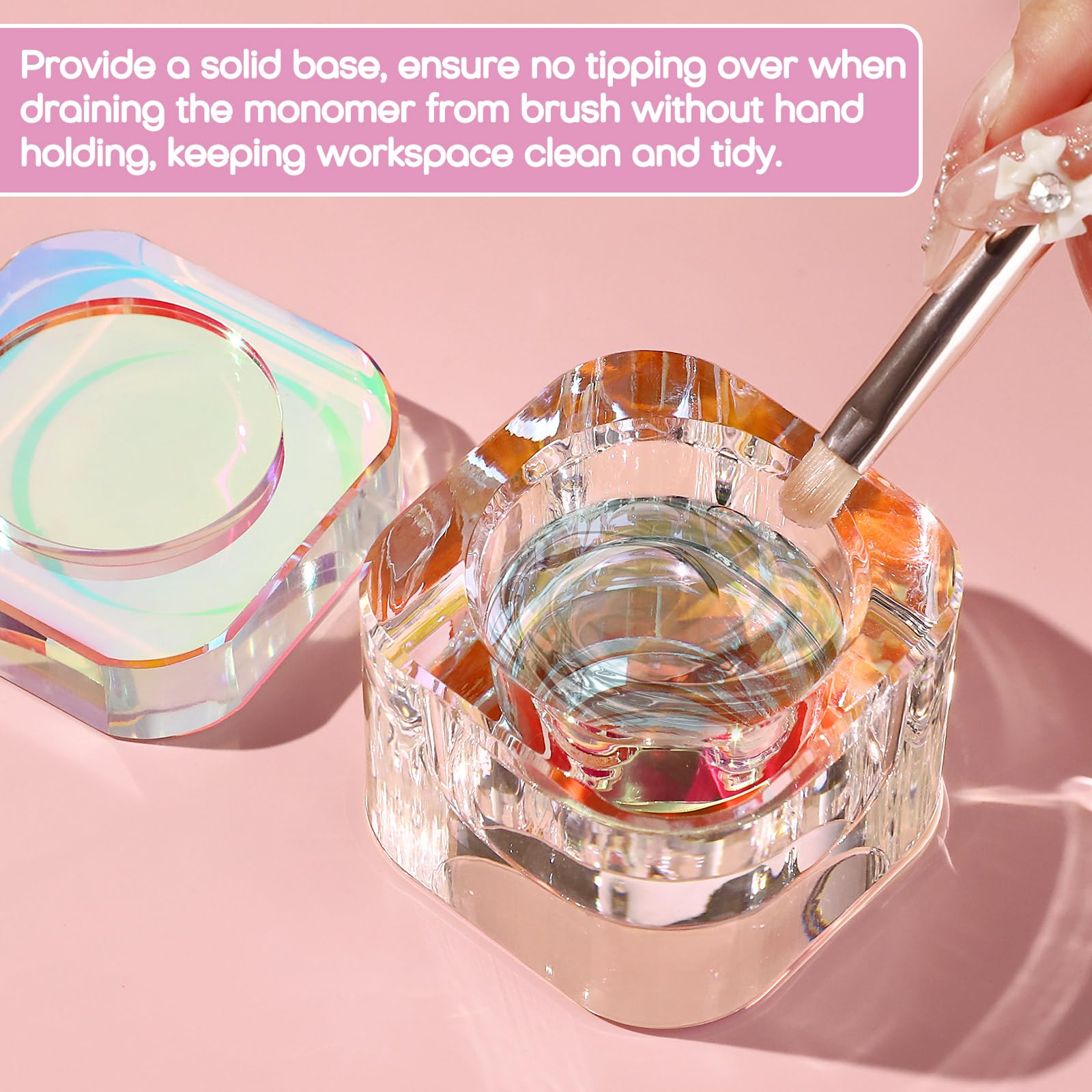 Udefineit Nails Tips Art Dappen Dish mit Deckel, robuste Kristallglas-Maniküre-Nagelschale, Mini-schillernde Glasur, Nagelkunst-Pinsel, Waschbehälter, quadratische Dämpfungsschale für Nagelkunst,