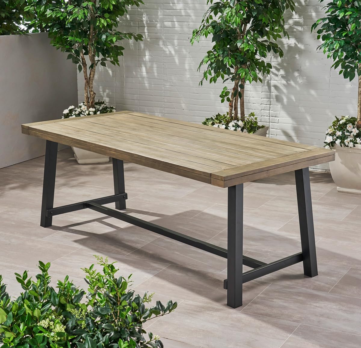 Outdoor Dining Table for 8 People, Rectangular Patio Table with Wood Top, Outdoor Eight Seater Wooden Dining Table, Outdoor Table for Garden (Teak)