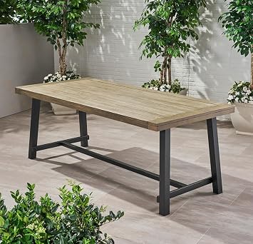 Outdoor Dining Table for 8 People, Rectangular Patio Table with Wood Top, Outdoor Eight Seater Wooden Dining Table, Outdoor Table for Garden Grey