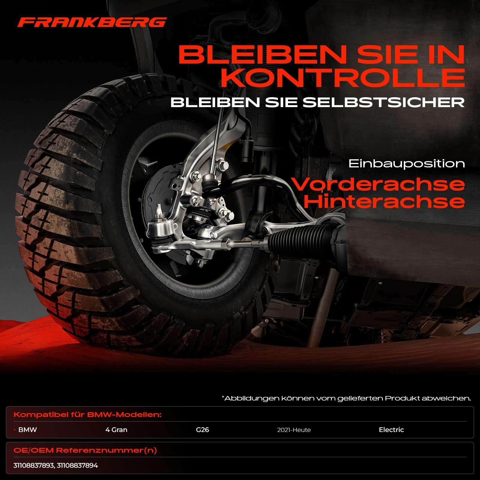 Frankberg 2 x wahacz osi przedniej, dolny, tylny, kompatybilny z 4 Gran Coupe G26 M50 AWD eDrive35 eDrive40 xDrive40 2021-2026 Replace# 31108837893,31108837894