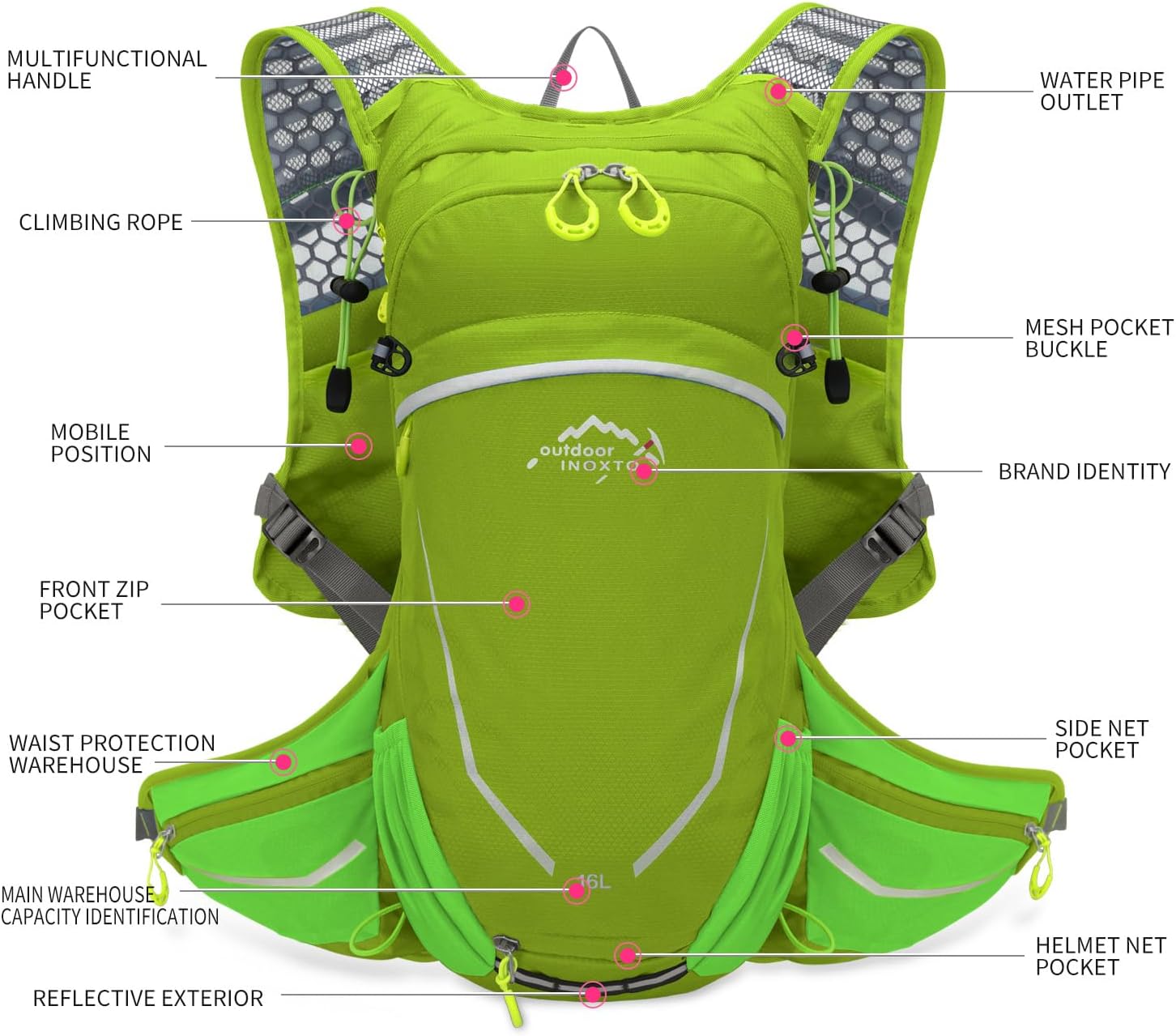 IX INOXTO 16L Hydration Backpack with Free 2-Liter Water Bladder,The Lightweight Hydration Pack for Cycling, Hiking, Skiing