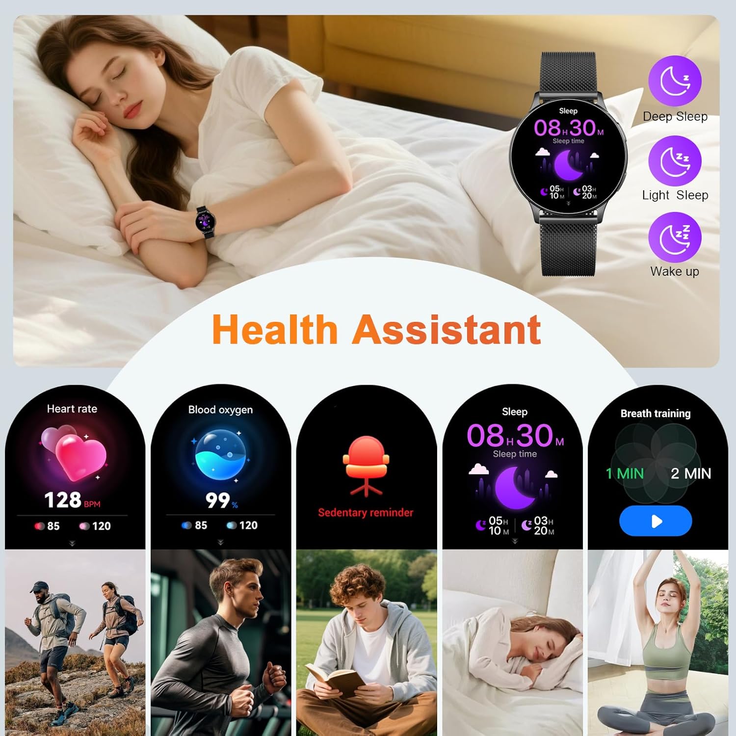 Jugeman Smart Watch for Women, 1.32" AMOLED Screen Fitness Tracker with Bluetooth Calling (Answer/Make Calls), Step Heart Rate Sleep Monitor, IP68 Waterproof Watch for Android/iPhone (Black)