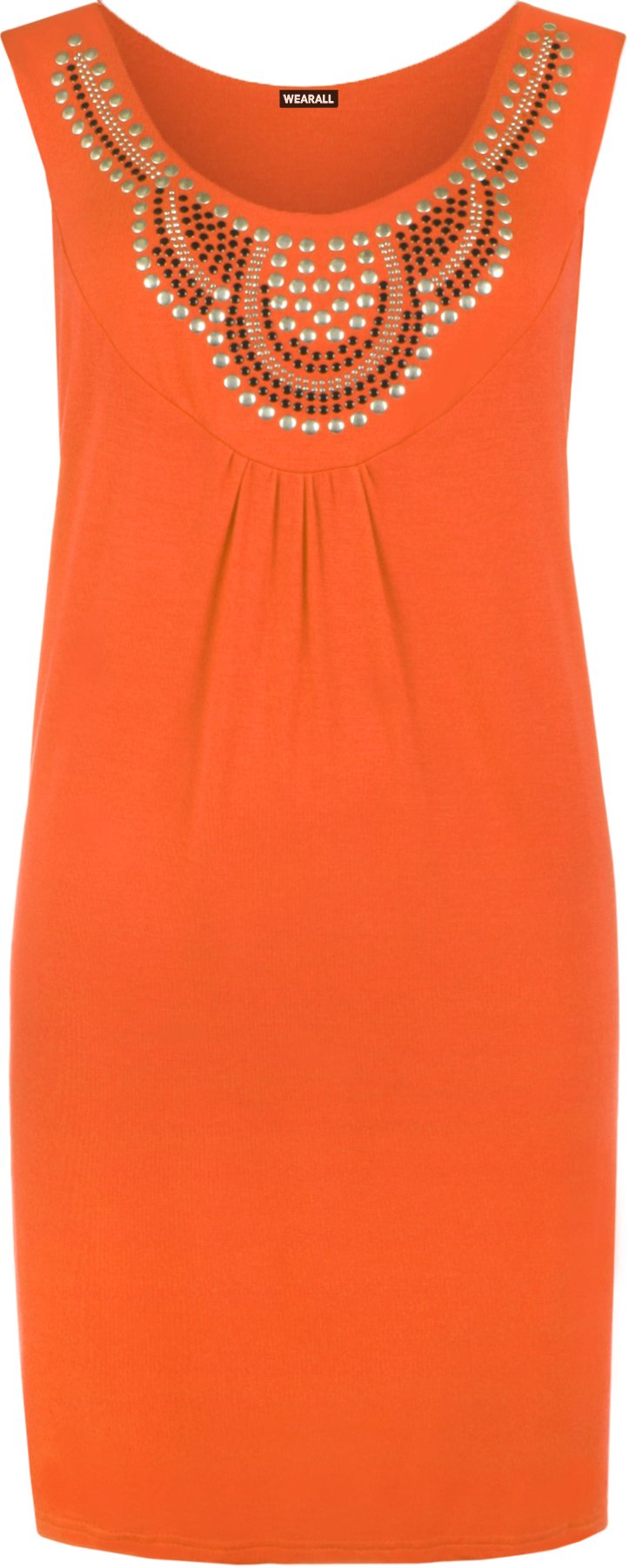 Wearall Women's Orange Sleeveless Long Stud Top Plus Size Stretch Scoop Neck 16