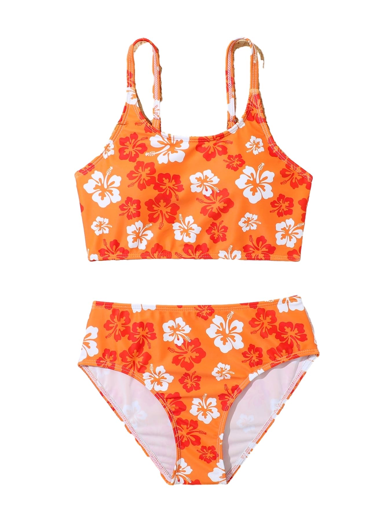 SOLY HUX Girl's 2 Piece Boho Swimsuit Floral Print Cami Top Bikini Set Swimwear Orange 11-12Y