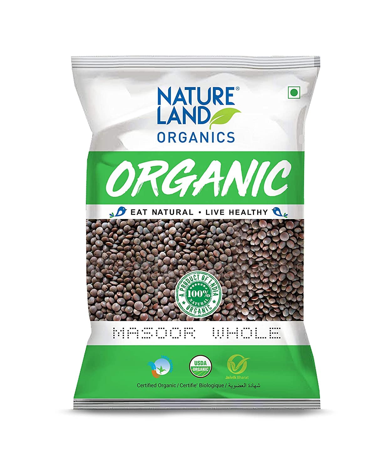 Lentilles Sabut Masoor enti&egrave;res bio Natureland pr&eacute;paration dal indien maison 1kg
