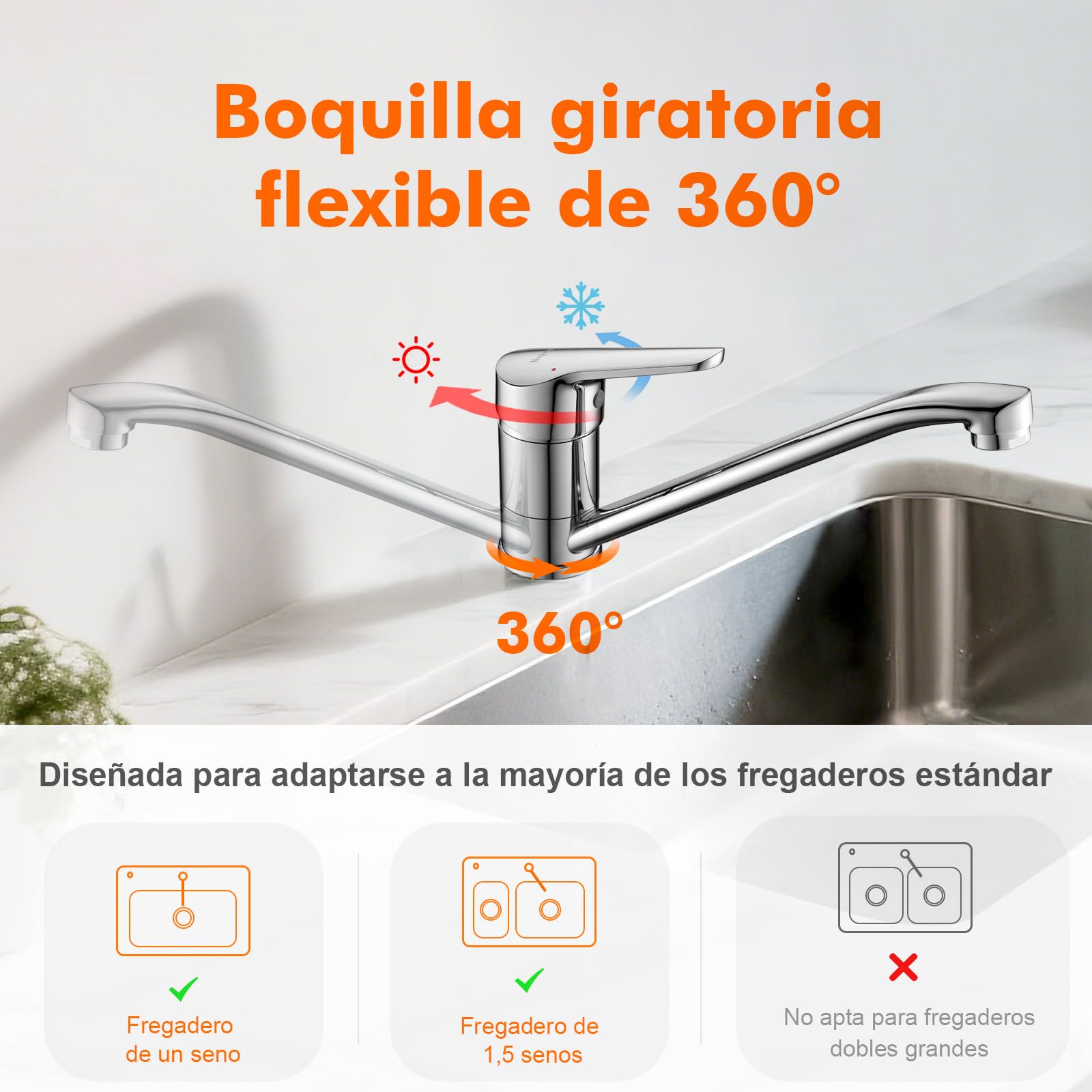 Ibergrif Grifo de Baño y Cocina, Grifo Mezclador para Lavabo con Ahorro de Agua, Agua Fría y Caliente, Latón Cromado Plata, 2 Adaptadores G1/2"-M14450