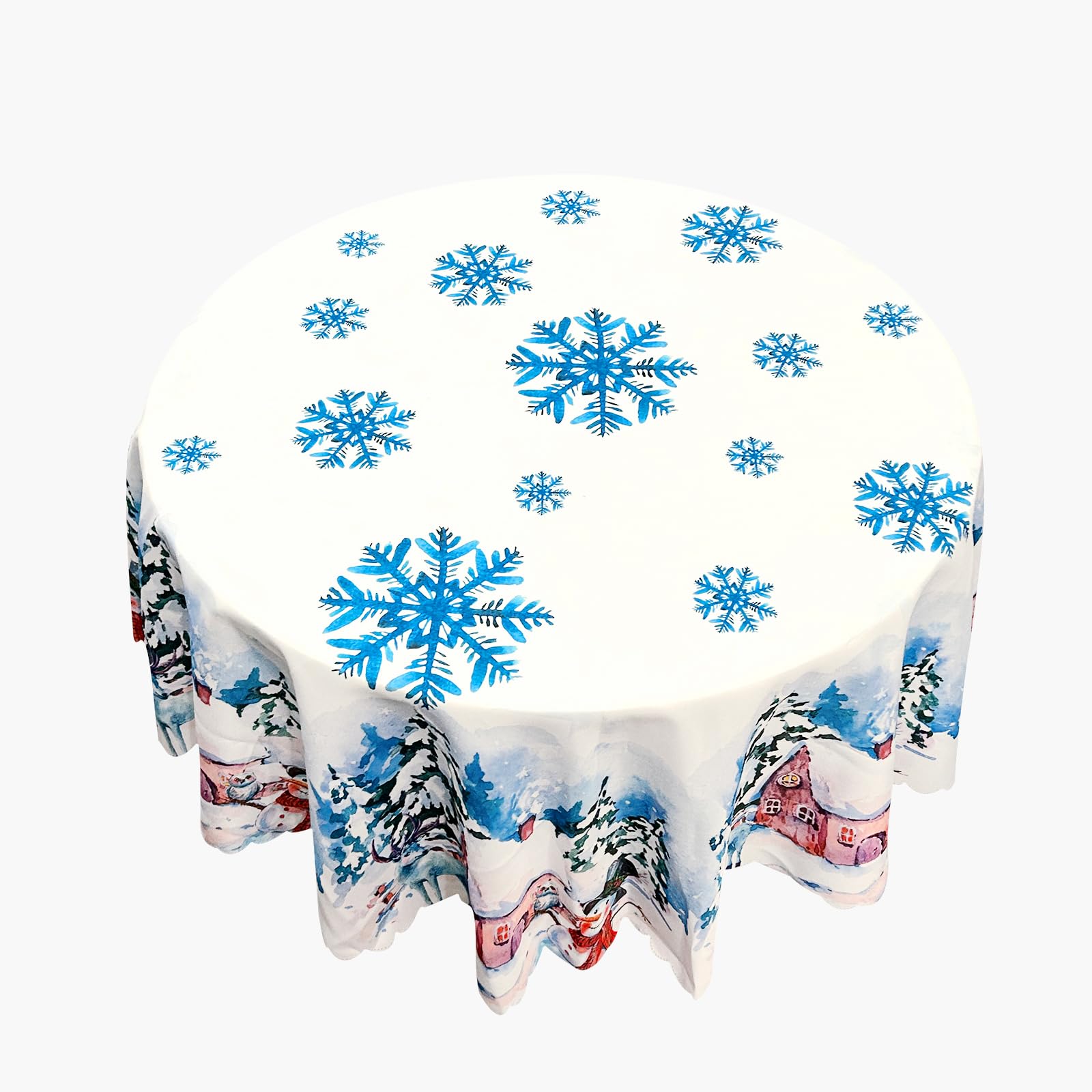Gukasxi Mantel de Navidad redondo de Navidad, mantel de poliéster lavable con copo de nieve, mantel de Navidad para fiesta de Navidad (blanco)