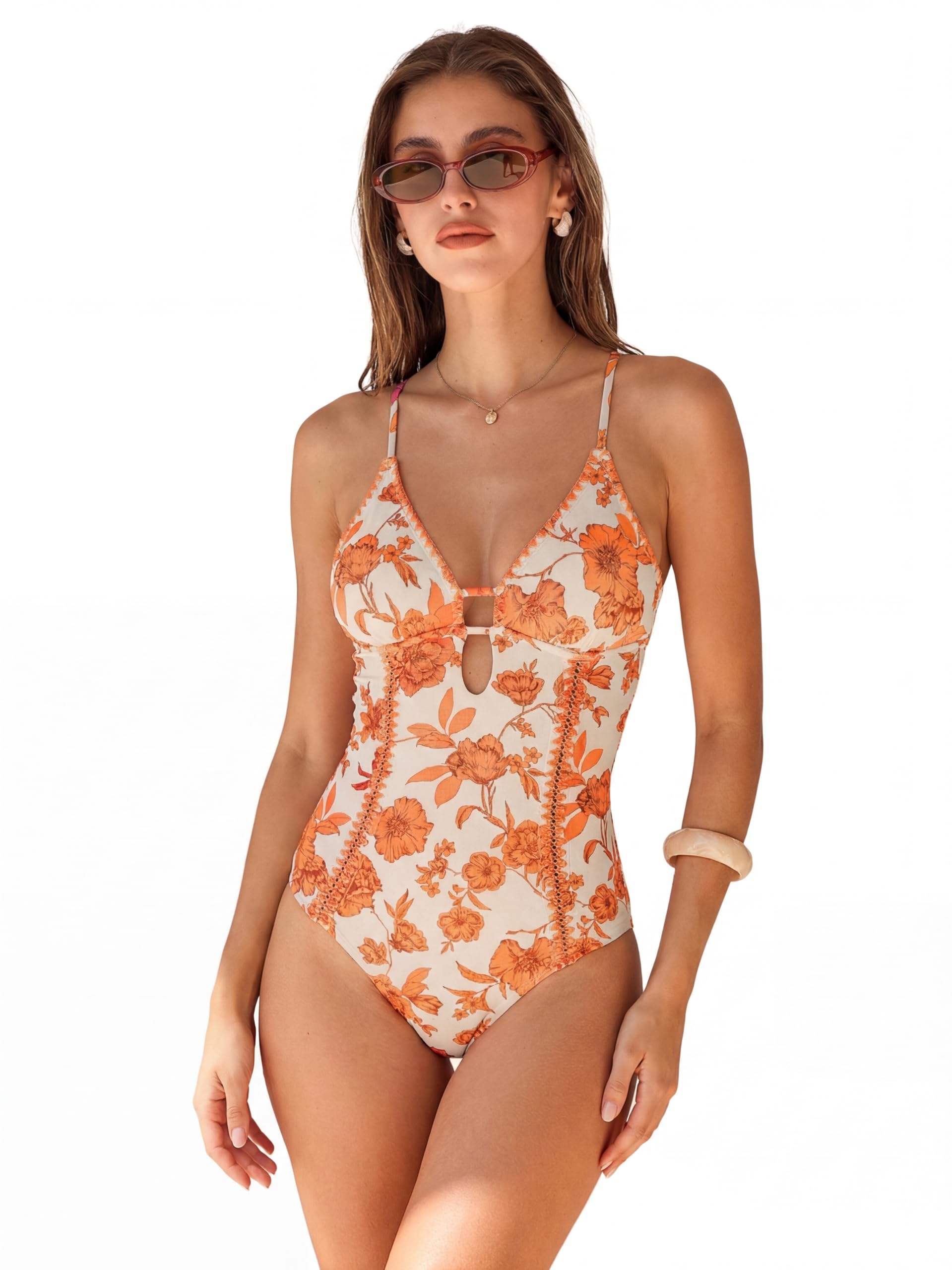 CUPSHE Costume da bagno intero da donna con scollo a V profondo e allacciatura