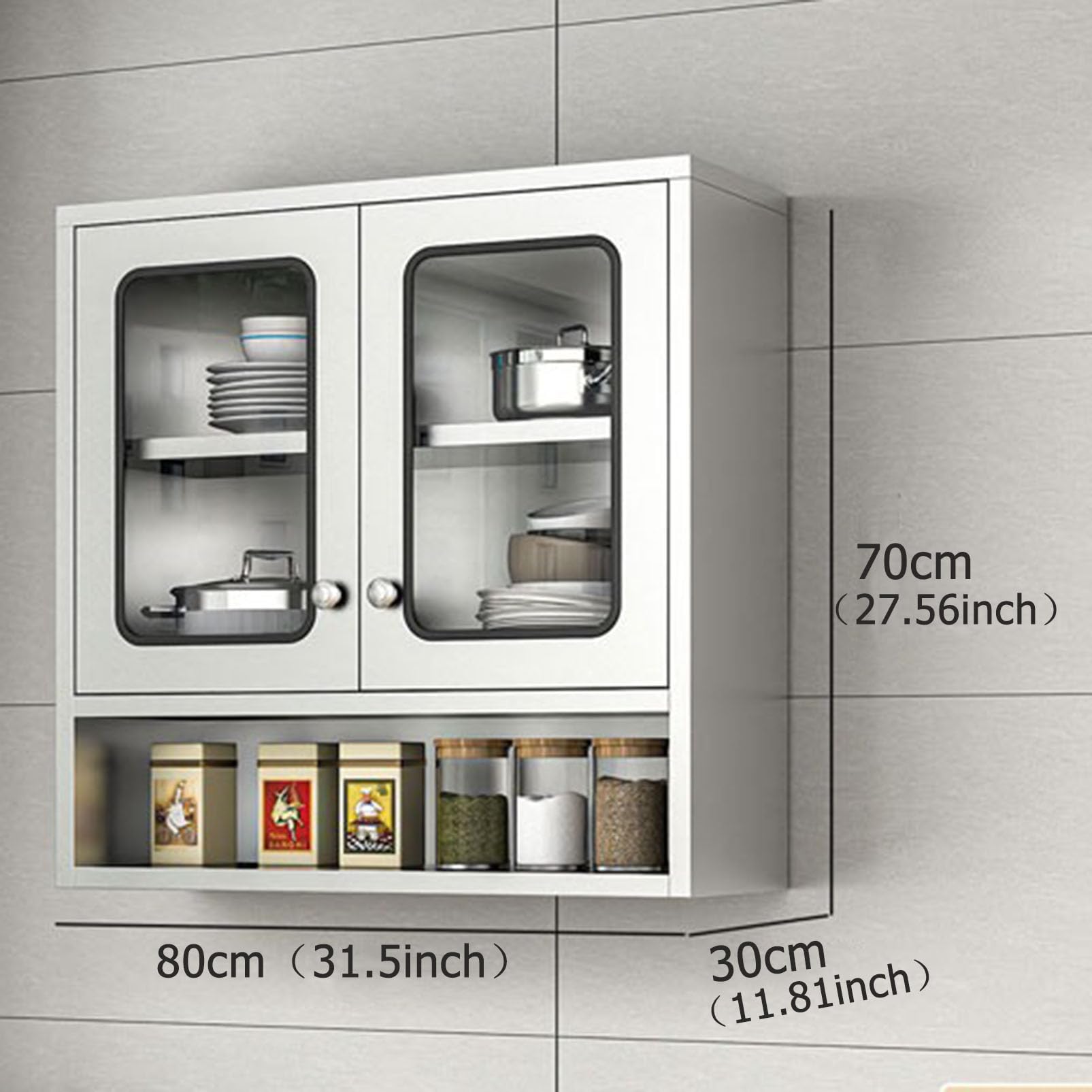 Armadietto da cucina in acciaio inox, resistente, con doppia anta, salvaspazio, con mensola da parete per nization e facile accesso (80 x 30 x 70 cm)