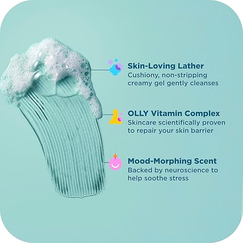 Miniatura 6 de OLLY Gel de baño Calm con ácido hialurónico, adaptógenos y vitamina B3, limpiador nutritivo para reparación de barreras cutáneas, hidratación