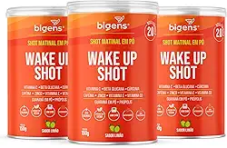 Wake up shot, vitamina c, própolis, gengibre, cúrcuma, guarana e zinco, Sabor Limão, 150g, Bigens (Kit 3)