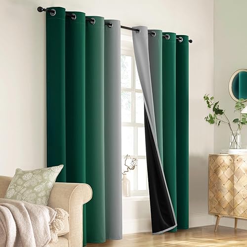 Miniatura 7 de COSVIYA Juego de 2 paneles de cortinas 100% opacas de 84 pulgadas de largo, color verde degradado, oscurecimiento de la habitación, con ojales, con
