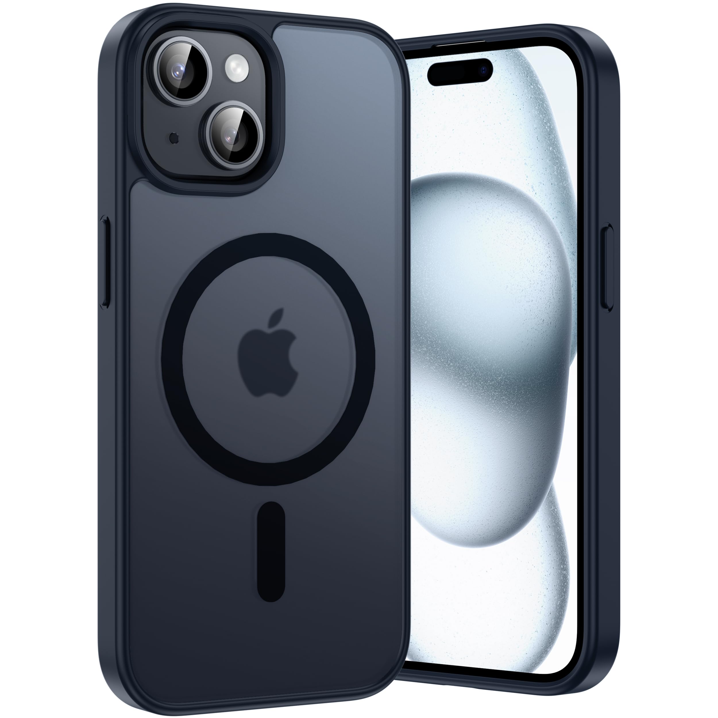 Opkiegrn Cover Magnetica iPhone 13/14 / 15 / 16e, Compatibile con MagSafe, Protezione Antiurto di Livello Militare, Custodia Traslucida Acrilico Posteriore Protettiva Sottile Case, Nero