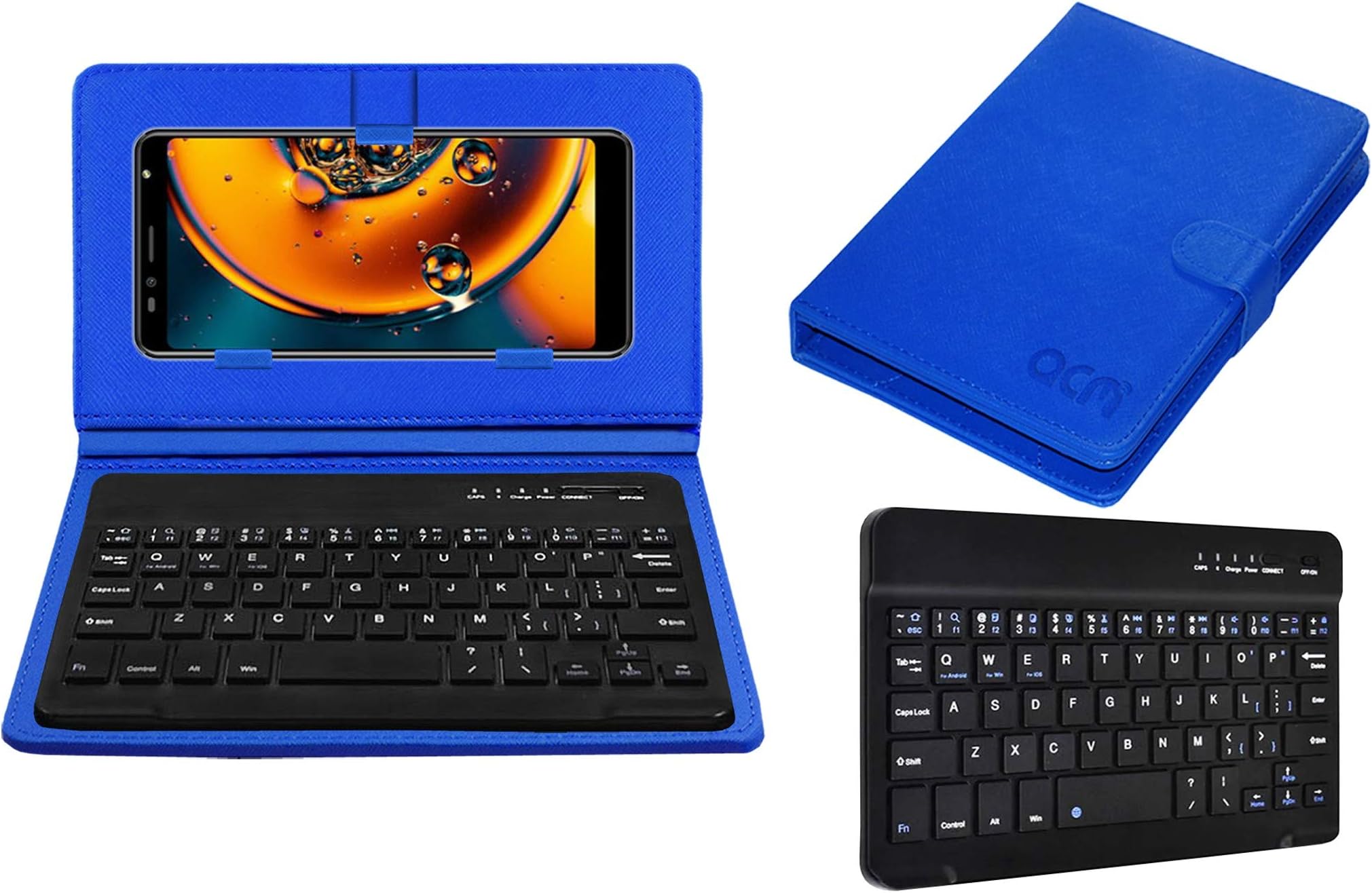 Acm Bluetooth Keyboard Case Compatible with Karbonn Platinum P9 Pro Mobile Flip Cover Stand Study Gaming Blue