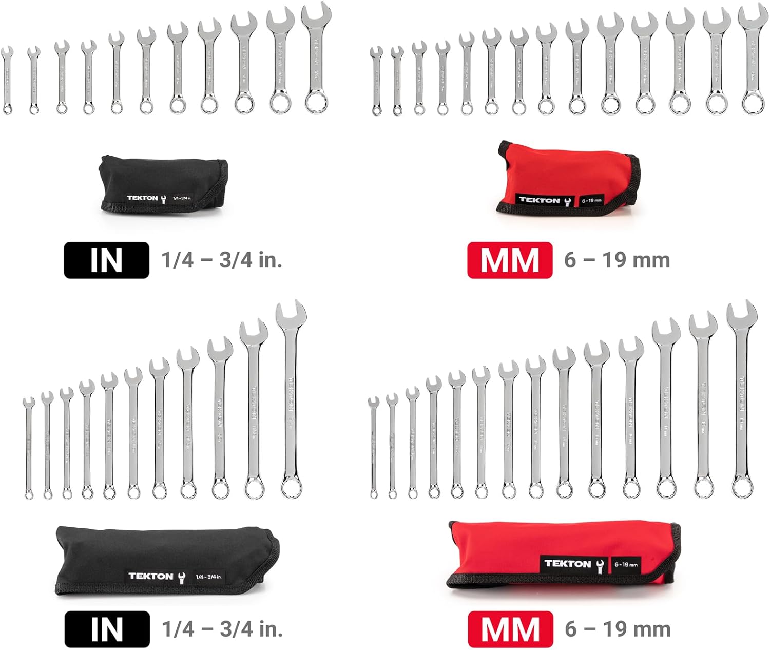 TEKTON Stubby and Standard Length Combination Wrench Set with Rolls, 50-Piece (1/4-3/4 in., 6-19 mm) | WCB94902