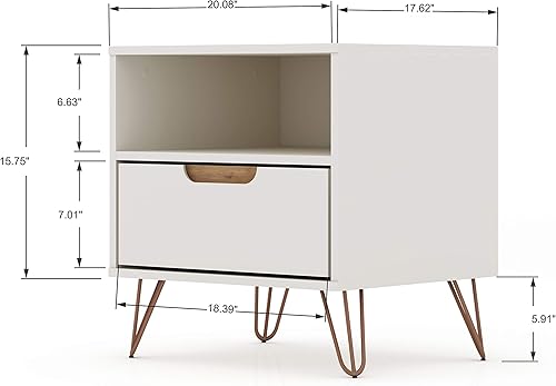 Miniatura 5 de Manhattan Comfort Rockefeller - Mesita de noche moderna de mediados de siglo con 1 cajón 2008 pulgadas blanco rotonaturaleza