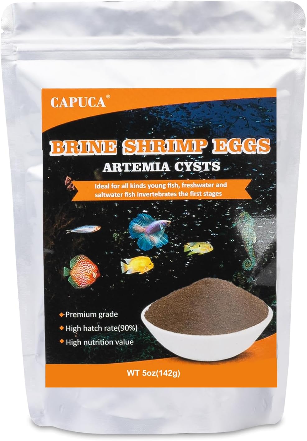 Brine Shrimp Eggs Fish Food - Sea Monkey Eggs 90% Hatch Rate Aquatic Foods for Freshwater & Saltwater Fish, Shrimp, Fry (5oz)