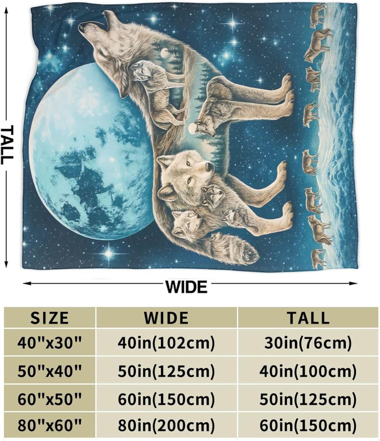 Wolf Soft Cozy Blanket Wolves Moon Throw Blanket Super Plush Warm Stuff Lightweight Fleece Flannel Blankets Gifts for Women Girls Kids Adults 50"X40" - Image 3