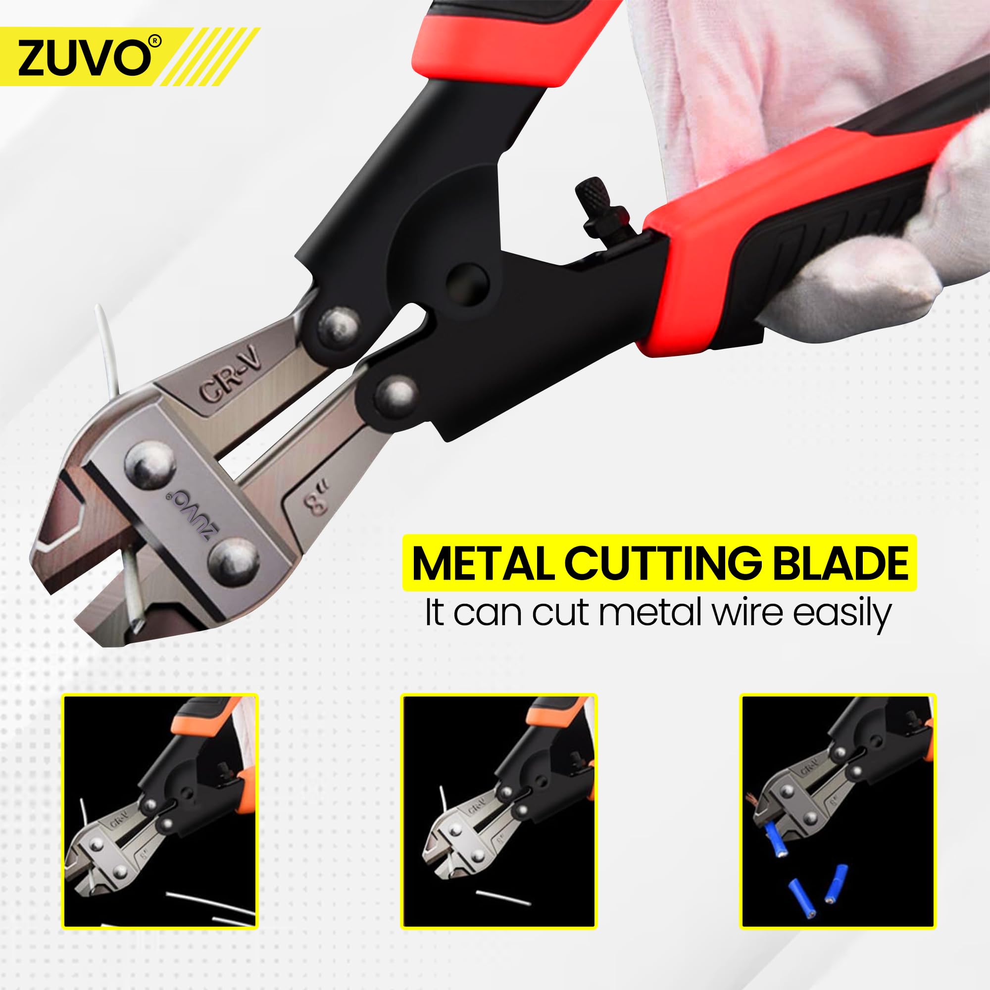 ZUVO Mini Bolt Cutter 8-Inch, Heavy-Duty Cr-V Wire & Cable Cutter - Image 4