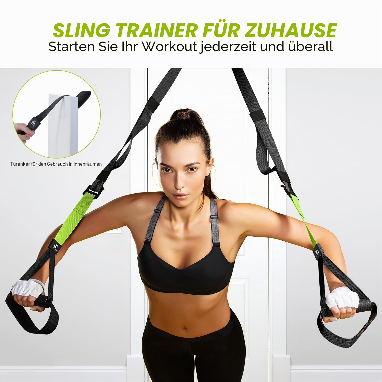 Flintronic Schlingentrainer, Sling Trainer Set für EIN Ganzkörpertraining, Schlingentrainer für Zuhause, Grün