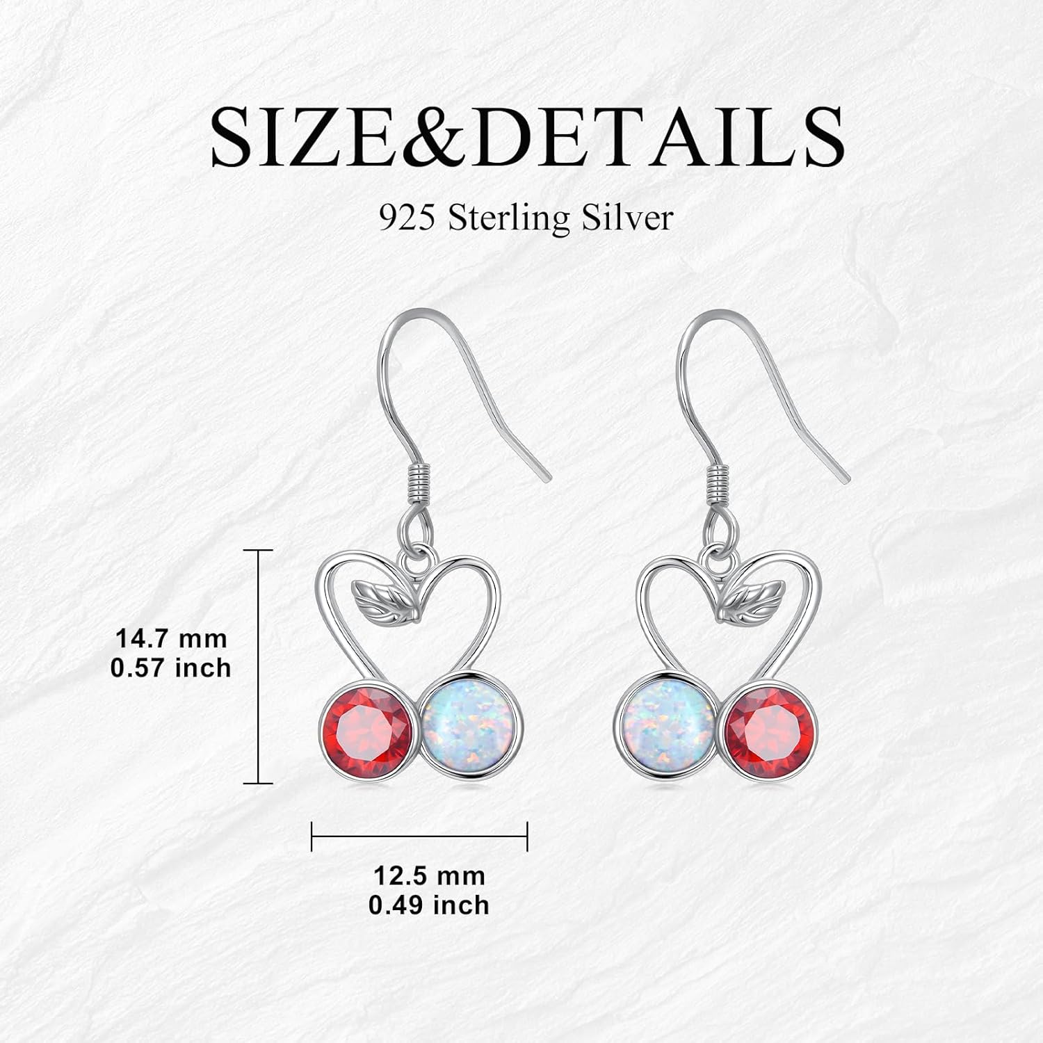 Cherry Earrings - 925 Sterling Silver Red Crystal and Opal Cherry Dangle Earrings for Women Crystal Drop Birthday Christmas Fruit Jewelry Gifts - Image 6