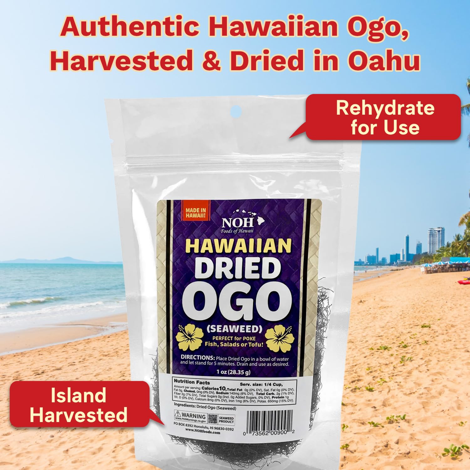 NOH Hawaiian Dried Ogo Seaweed - 1 oz (Pack of 1) - Sustainably Harvested Dried Seaweed - Perfect for Poke, Hawaiian Foods, Seaweed Salad, Soup, and More - Organic Seaweed, Rehydrate for Use image 3