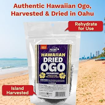 NOH Hawaiian Dried Ogo Seaweed - 1 oz (Pack of 1) - Sustainably Harvested Dried Seaweed - Perfect for Poke, Hawaiian Foods, Seaweed Salad, Soup, and More - Organic Seaweed, Rehydrate for Use