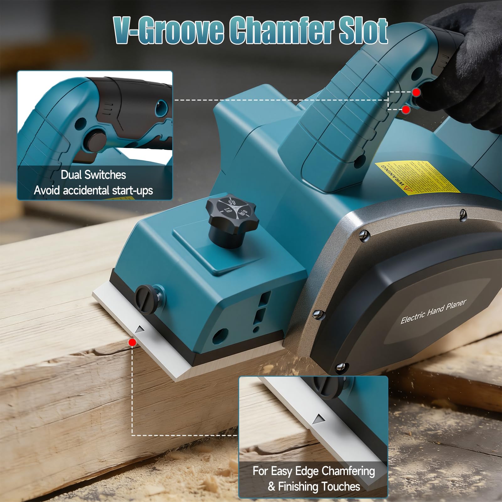 Yofuly Pialla Elettrica per Legno per Maa-kita 18V Batteria, 2×4,0Ah Batteria, Piallatrice per Legno –15000Giri/min, Larghezza Taglio 82mm, Profondità Regolabile 0-2mm, per la Lavorazione del Legno
