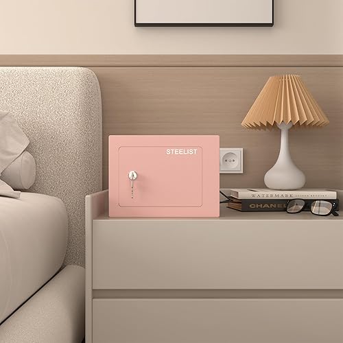 Miniatura 7 de Caja fuerte con llave, caja fuerte rosa para niños, caja fuerte de 0.23 pies cúbicos con ranura para monedas, almacenamiento de efectivo para el
