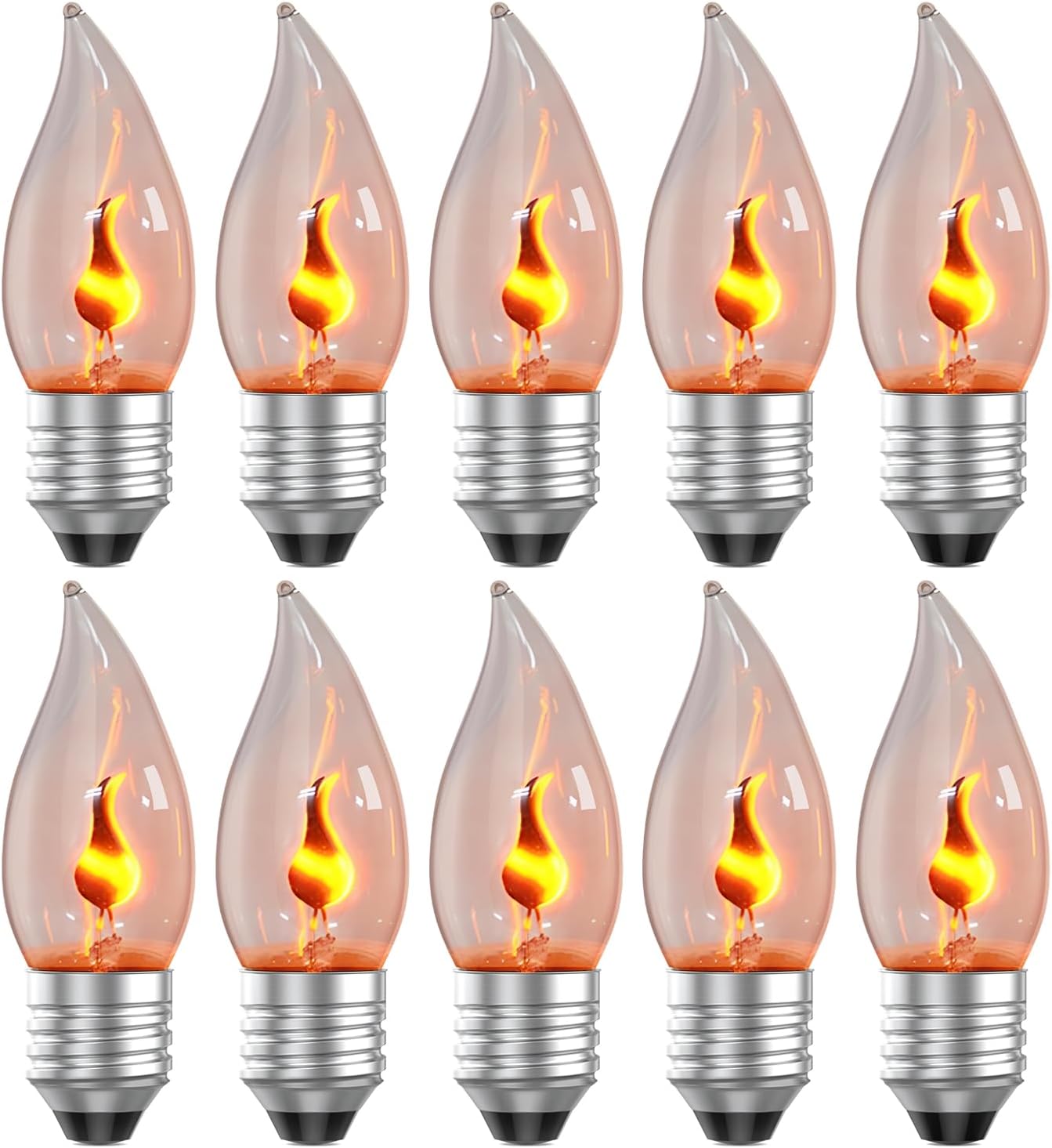 Hompavo Upgraded Flame Light Bulbs, E26 Flickering Fire Light Bulbs Flame Candle for Halloween Christmas Party Patio Porch Home Indoor & Outdoor Decorations - 10 Pack