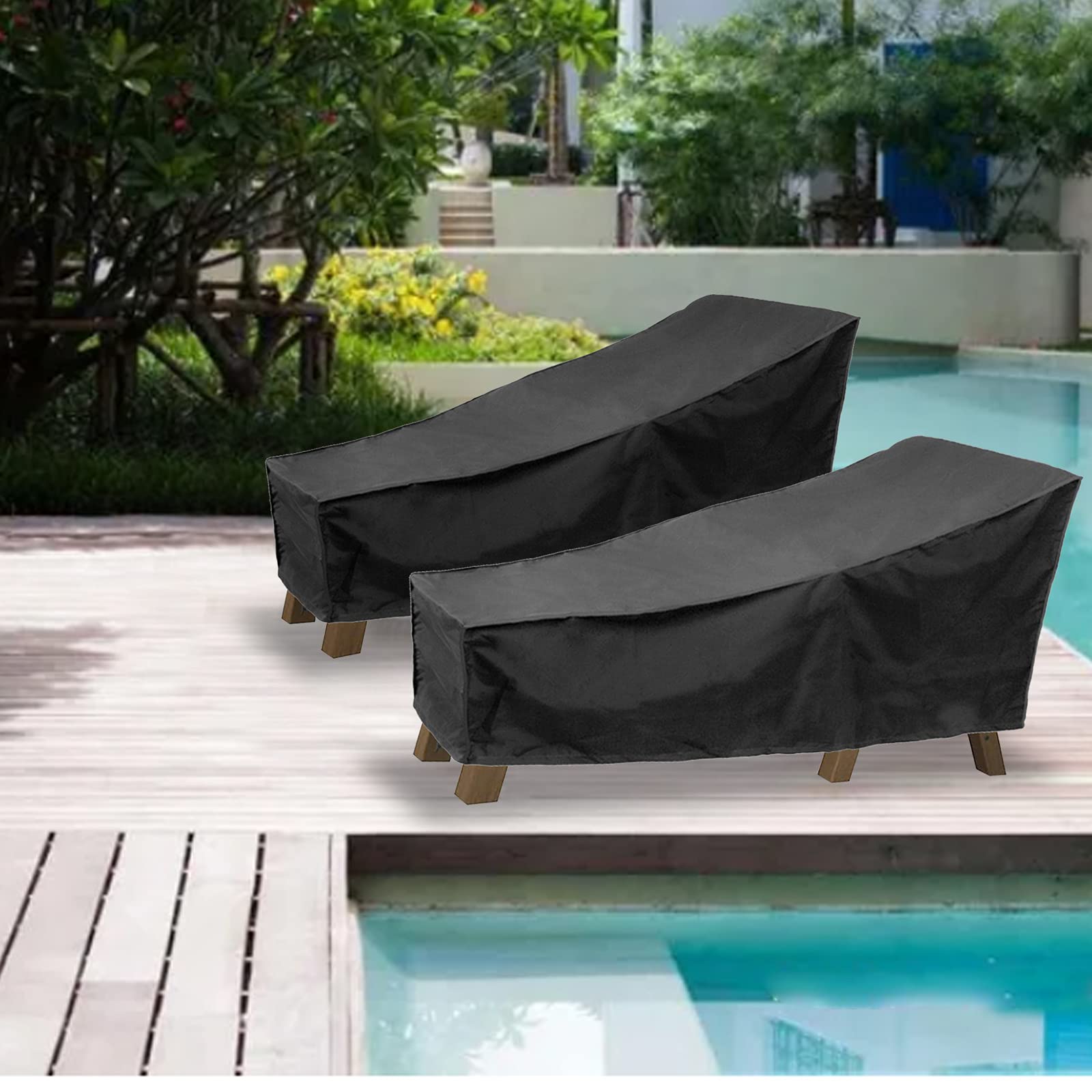 2 Stück Gartenliege Abdeckung Wasserdicht, Schutzhülle Gartenmöbel Winterfest, Schutzhülle für Sonnenliege, Liegestuhl, mit Aufbewahrungstasche Winddicht, UV-Schutz, 210 x 75 x 80 cm