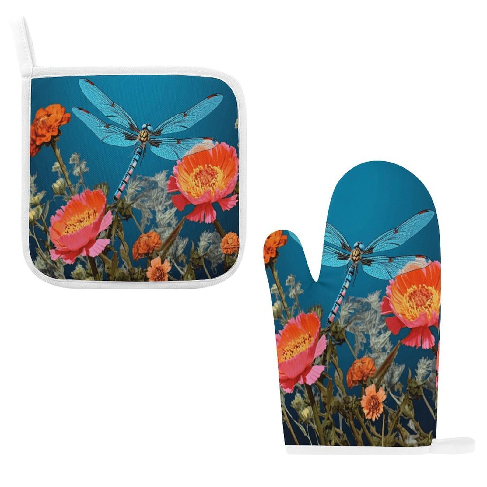 Fodpand Style Dragonfly And Flower Oven Mitts And Pot Holders Sets