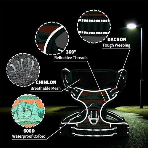 Miniatura 6 de Timos Arnés reflectante para perro sin tirones, sin estrangulamiento y clip frontal, chaleco ajustable acolchado suave para mascotas con asa de