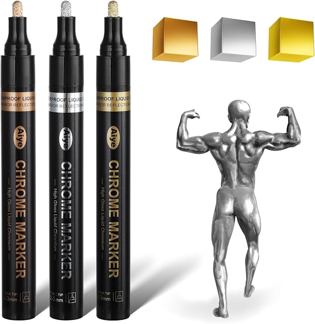 3 Piece Mirror Chrome Marker Chrome Pen Gold Silver Copper Epoxy Resin Tools Chrome Paint for Any Surface Paint Pen Acrylic Markers for Coloring Stroke Painting DIY Craft (2-3mm)