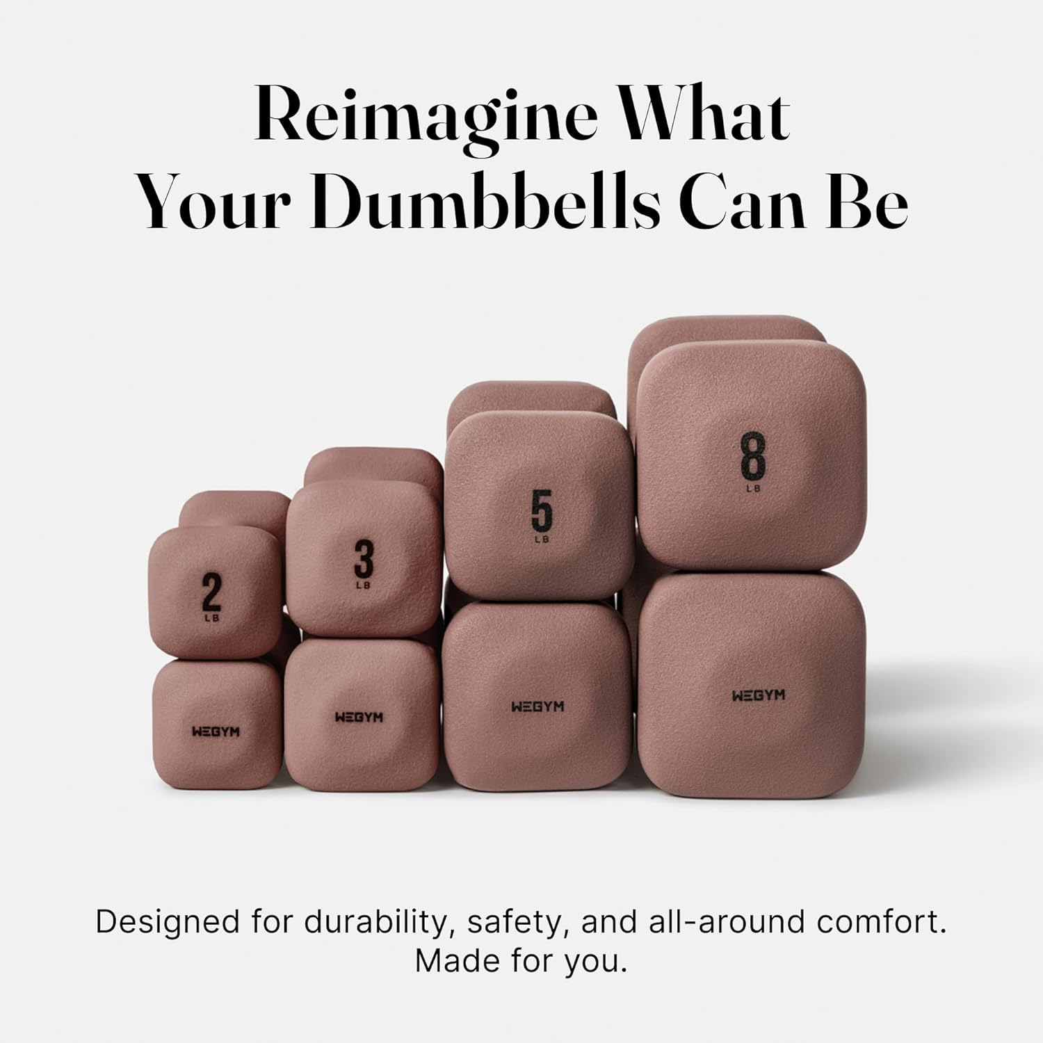 WeGym SafeGrip Square Dumbbells with Anti Slip Handles, Aesthetic Free Weights for Home Workouts, Stable Design Prevents Rolling during Floor Exercises