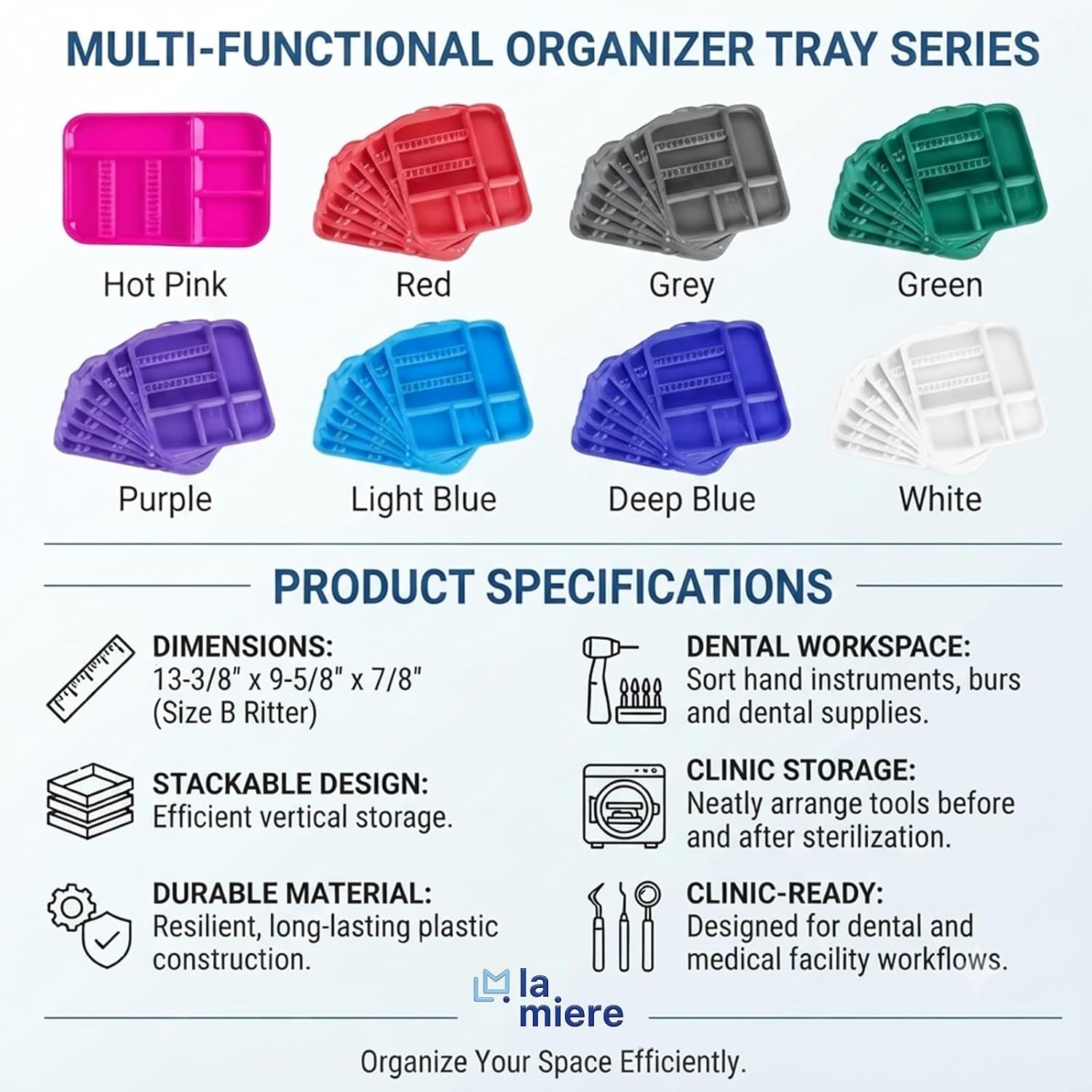 1P Gray Instrument Divided Tray, Size B (Ritter) Autoclavable, Divided Setup Tray, B-Lok Divided Tray, Plastic, 13-3/8" x 9-5/8" x 7/8"
