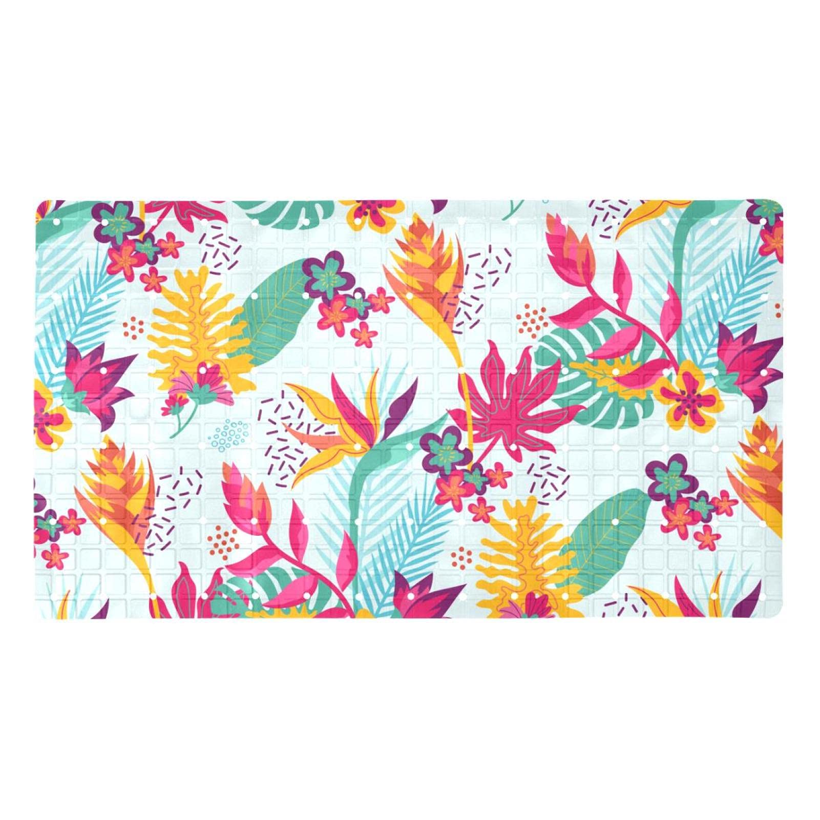 Tapis de douche antidérapant à ventouses avec motif floral pour baignoire