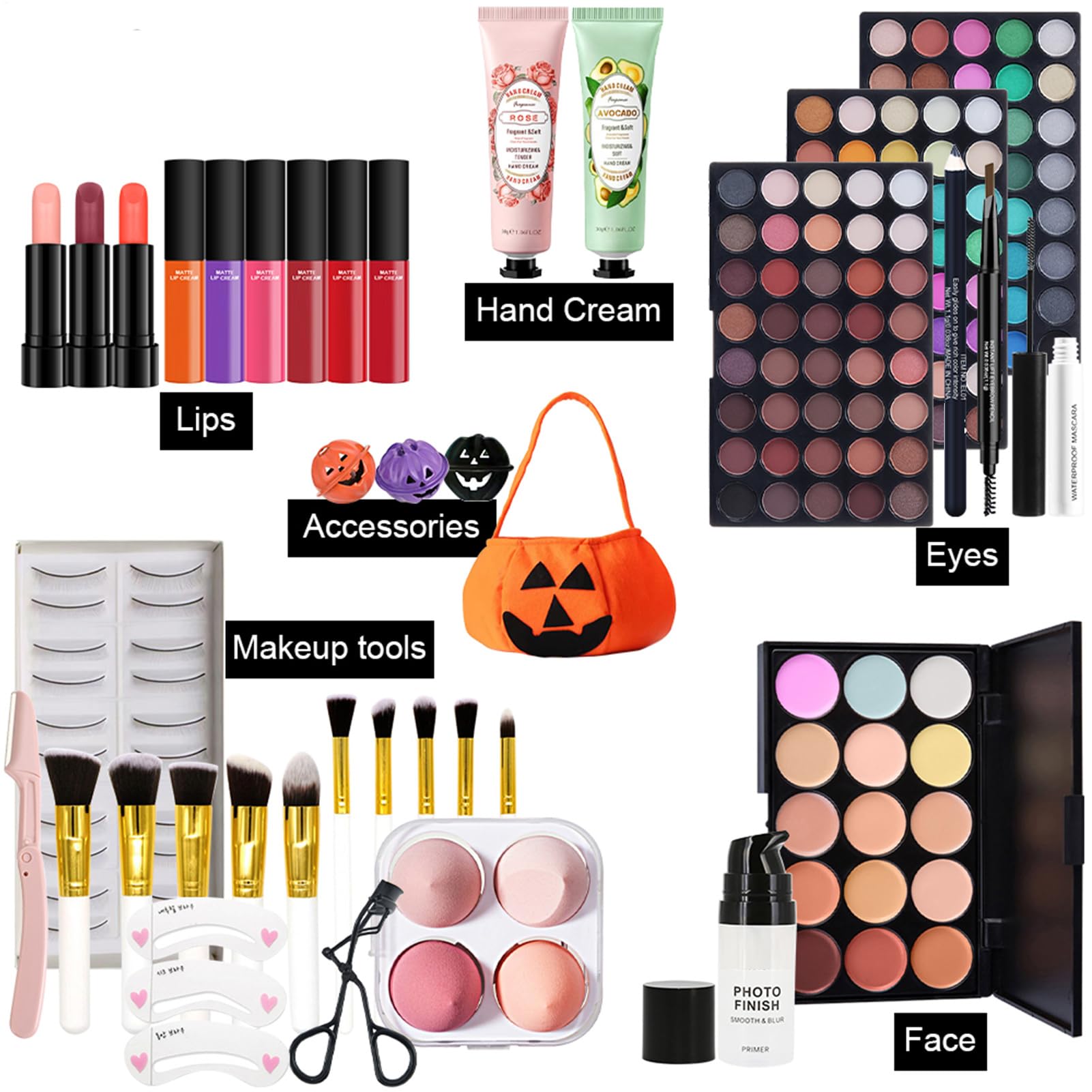 Maquillaje de ojos impermeable | Kit completo de maquillaje | Juego de maquillaje para niñas, brochas de maquillaje profesional, kit de paleta de sombra de ojos, juego de base y rímel, br