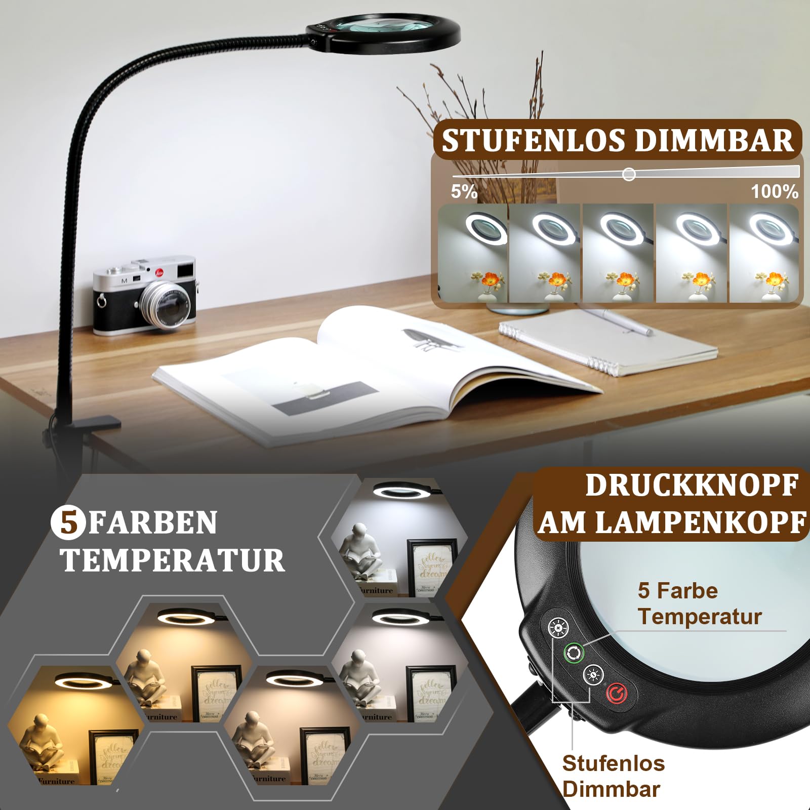 Lupa con luz y pinza para leer