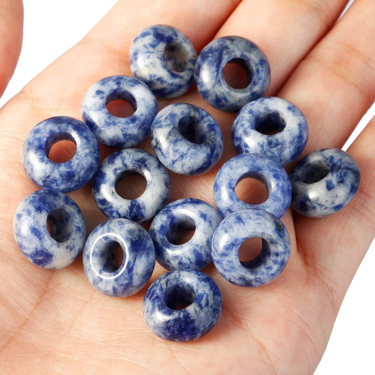 SUNYIK Sodalite Large Hole (6mm) Rondelle Loose Charms European Bead fits Bracelet,Jewelry Makings Pack of 20 - Image 2