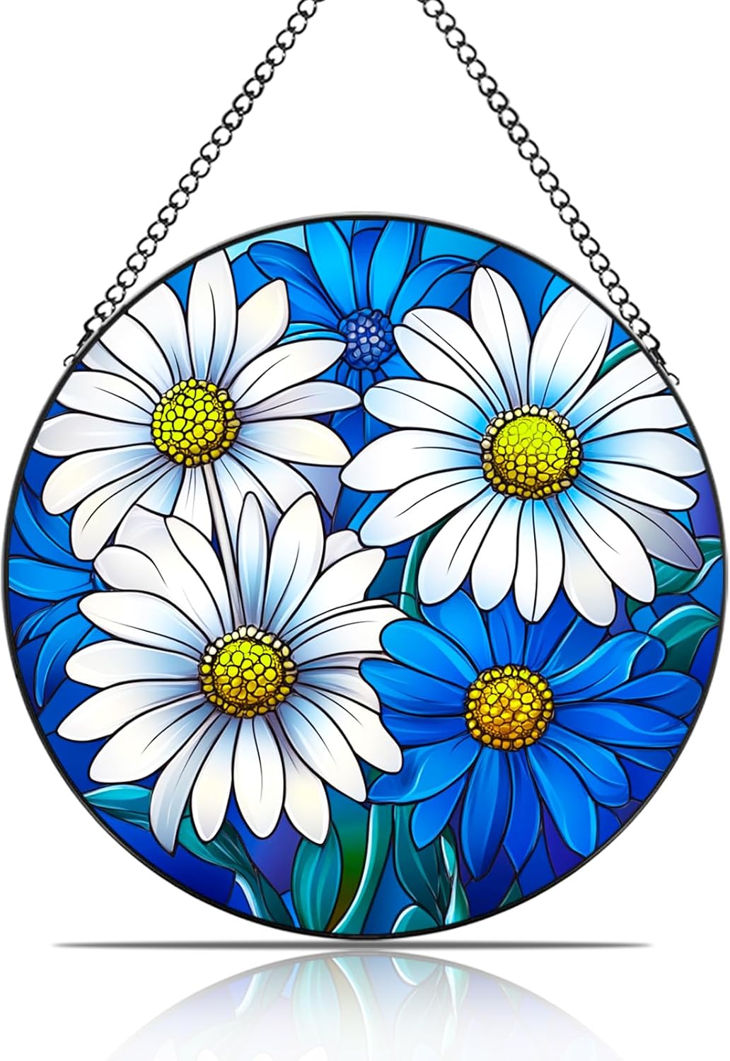 Daisy Sun Catcher Stained Glass Window Hanging Plant Lover Gifts for Women Handmade Glass Daisy Suncatcher Decoration for Garden Home Housewarming Gifts (Daisy, 14.9 * 14.9IN)
