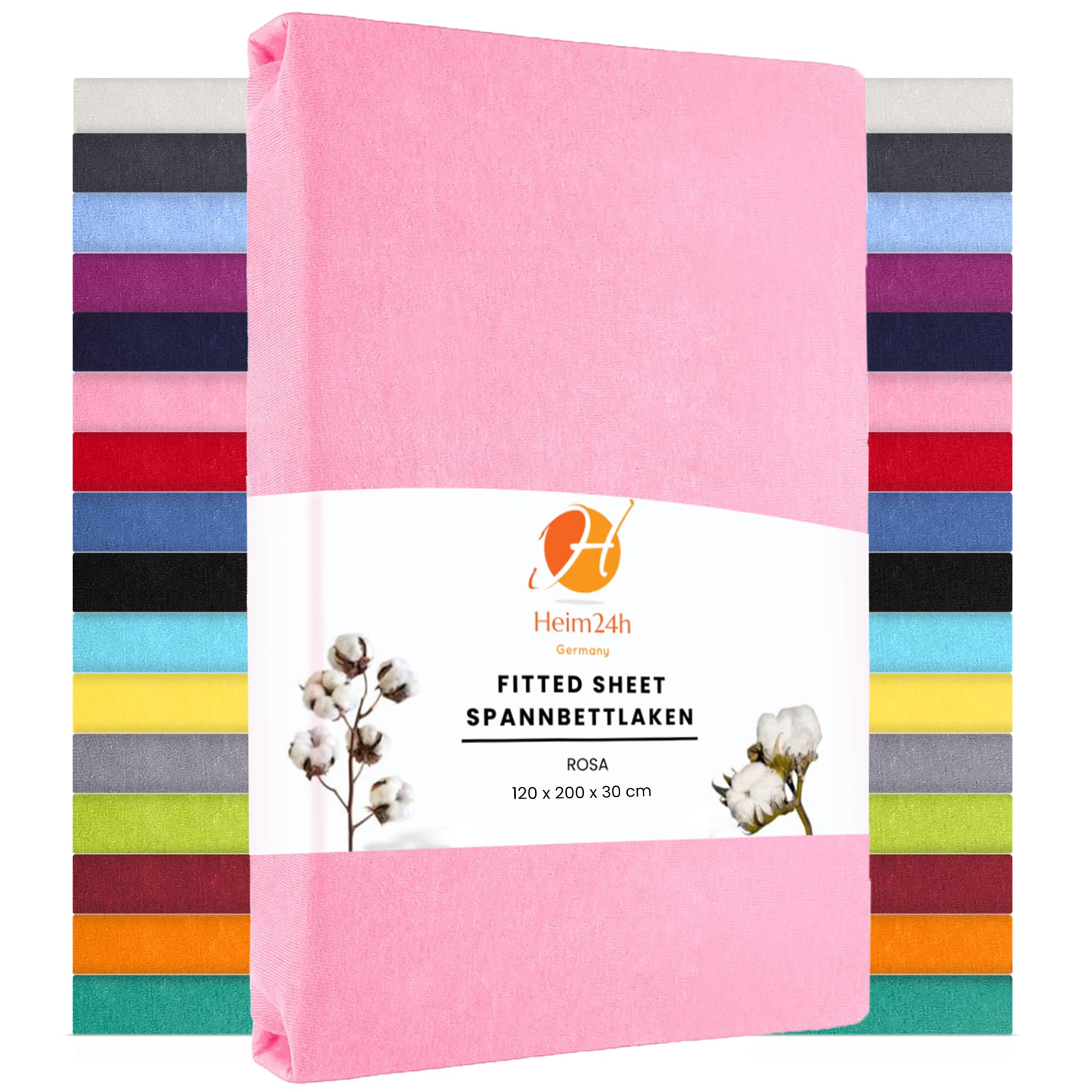 Heim24h Spannbettlaken 120x200cm bis 30 cm, Rosa, 100% Baumwolle Bettlaken, Öko Tex Zertifiziert Jersey Spannbetttuch