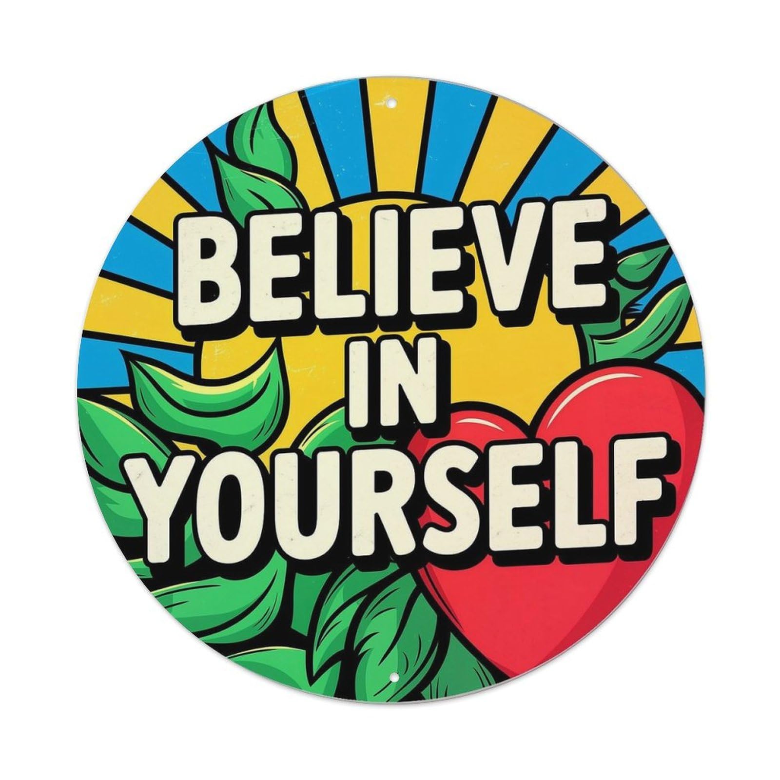 Believe In Yourself Sunburst Heart Metal Tin Sign Plaque