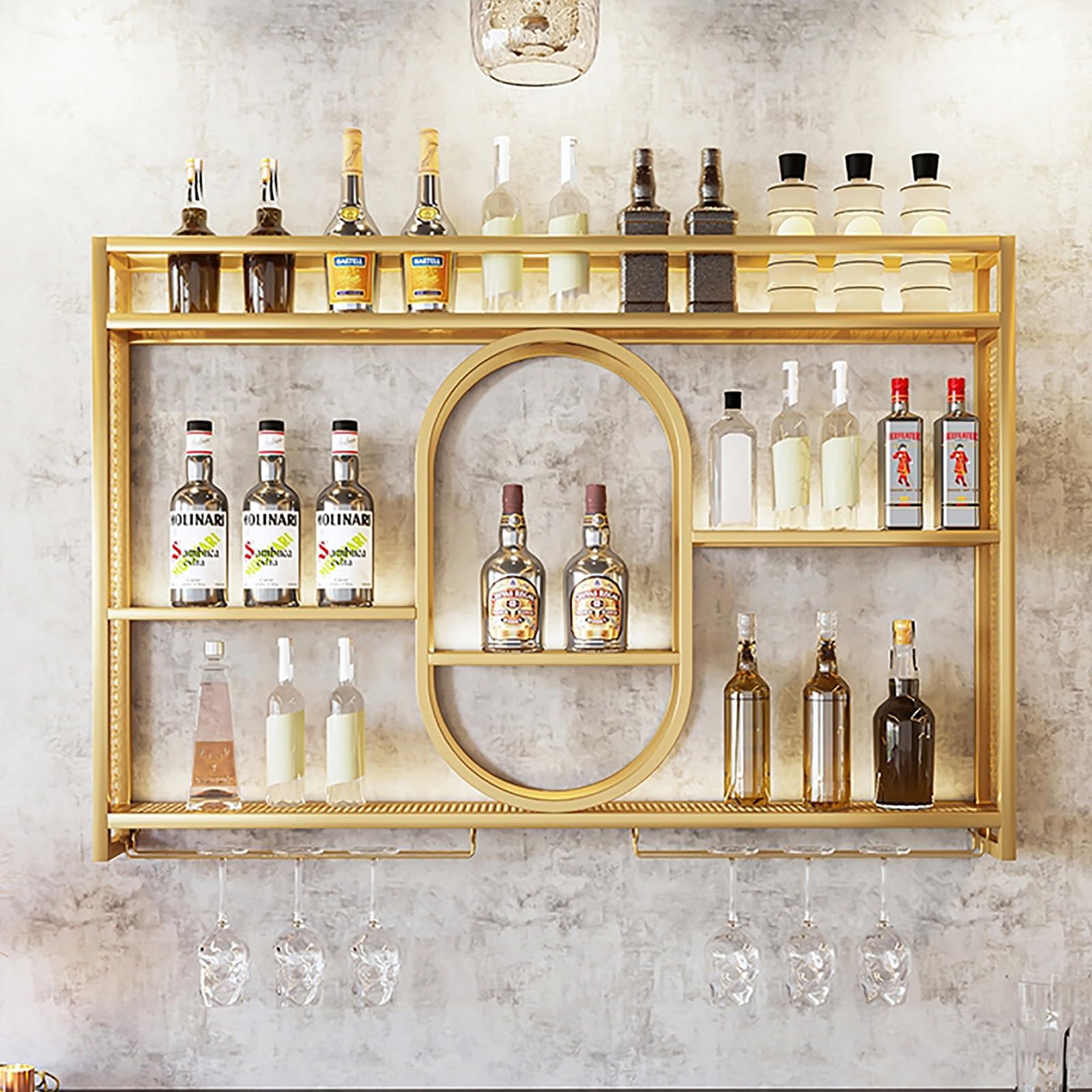 Étagère à vin murale LED moderne avec porte-verre pour armoire à liqueur et whisky