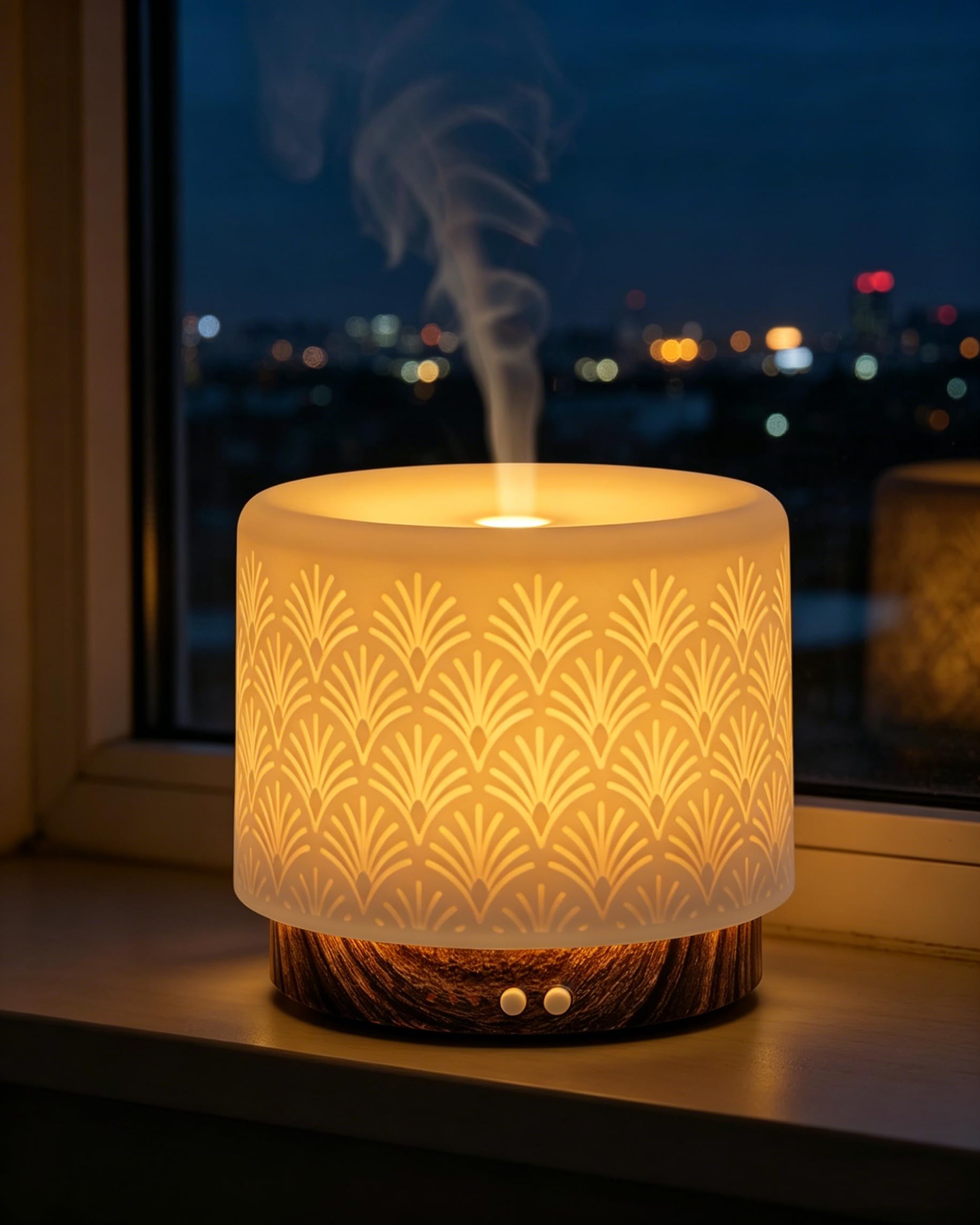 Difusor de aroma – Difusor ultrasónico de aceites esenciales de 280 ml con humidificación del aire y luz nocturna para dormir de cerámica, apagado automático, sin BPA, silencioso, ideal para el hogar